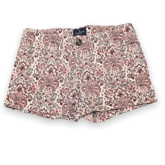 American Eagle Cotton Stretch Damask Pattern Shortie Shorts White & Pink Size 0 - Picture 1 of 15